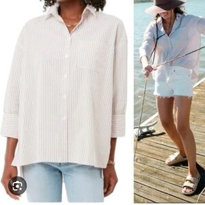 Size small tuckernuck x cameran banks tan & white striped button down